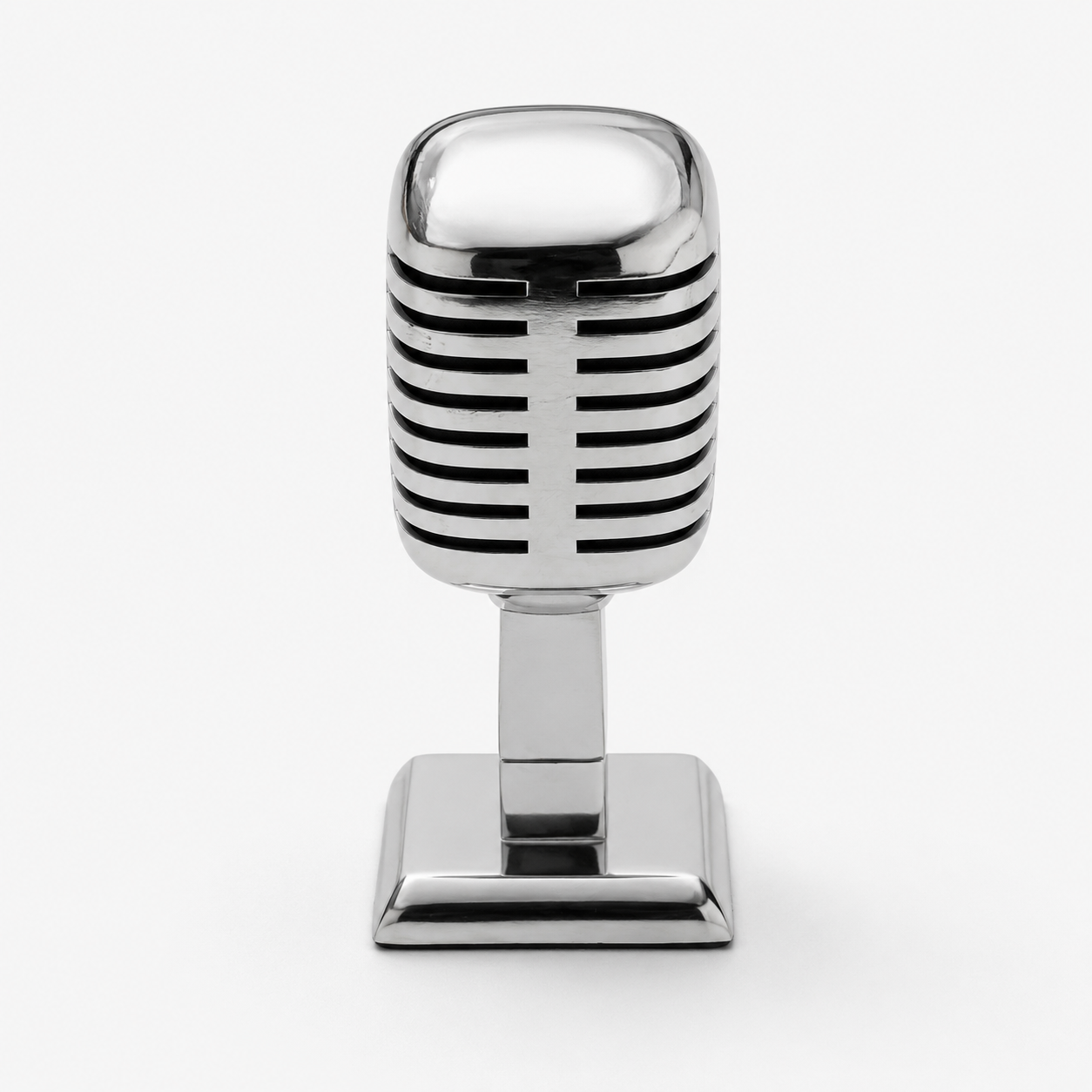 Vintage Microphone Phone Holder | Retro Desk Stand in Polished Aluminium