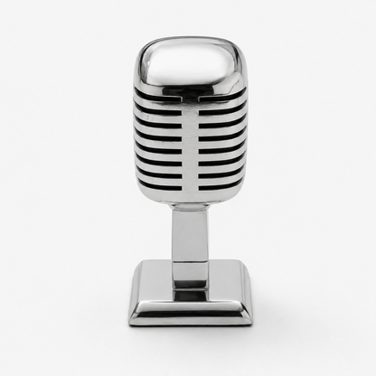 Vintage Microphone Phone Holder | Retro Desk Stand in Polished Aluminium