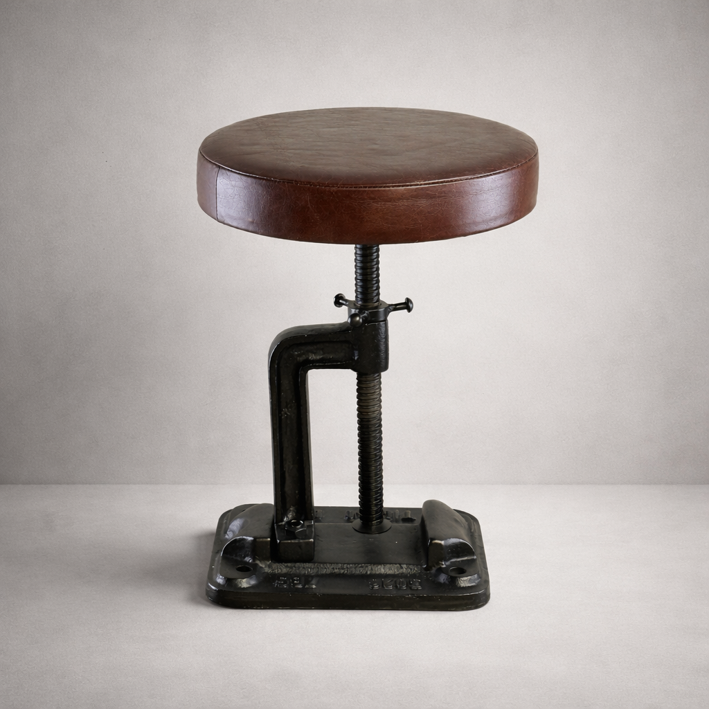 Vice Clamp Industrial Solid Bar Stool Wood or Leather Top