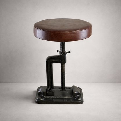 Vice Clamp Industrial Solid Bar Stool Wood or Leather Top