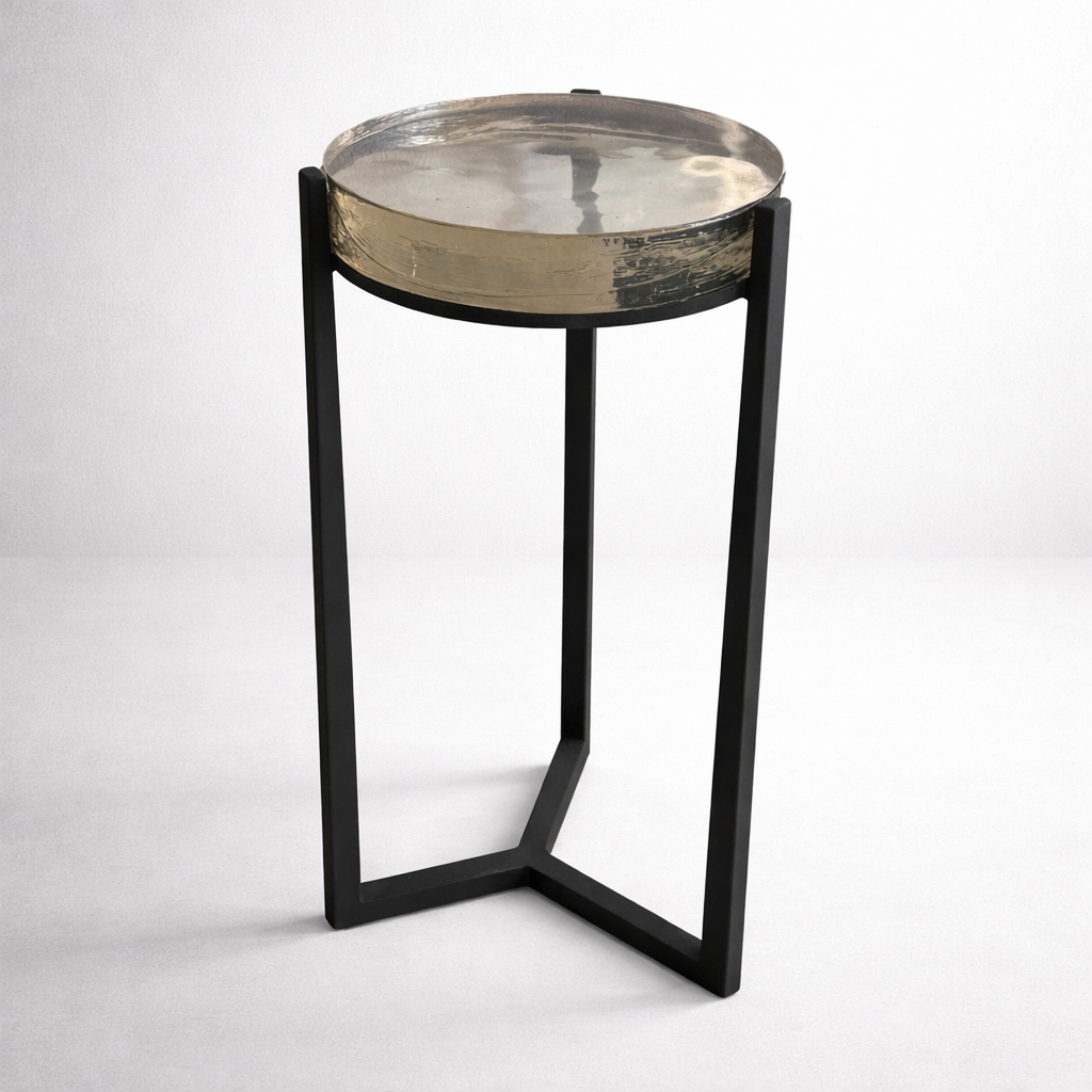 Solid Glass Round Accent Side Coffee Table Retro