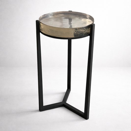 Solid Glass Round Accent Side Coffee Table Retro