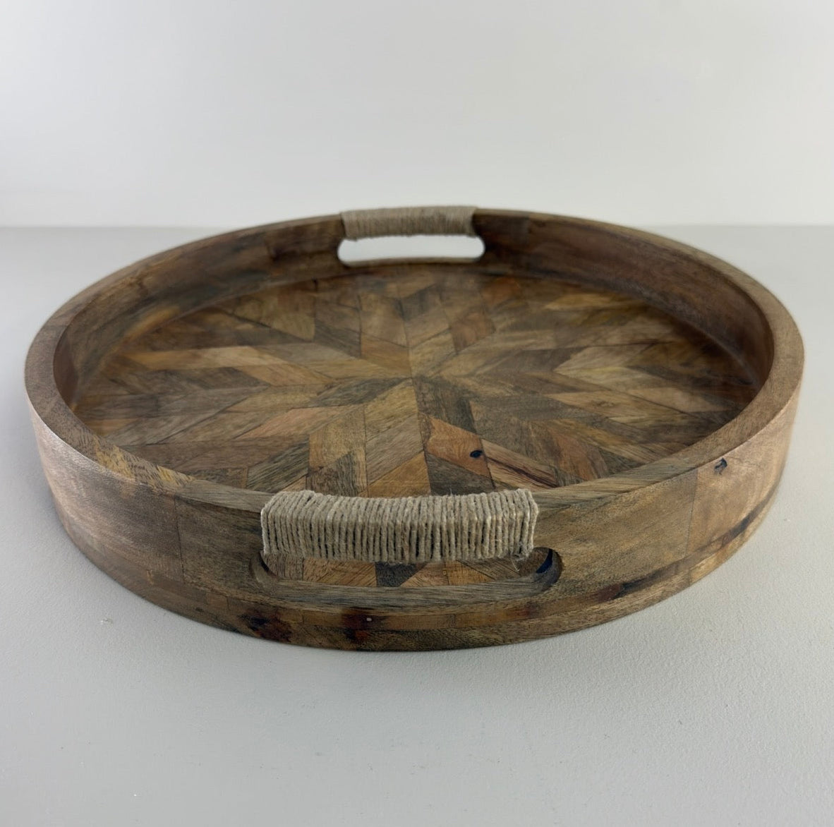 Moët & Chandon Champagne Medium Round Wooden Serving Tray Natural Wooden Patchwork