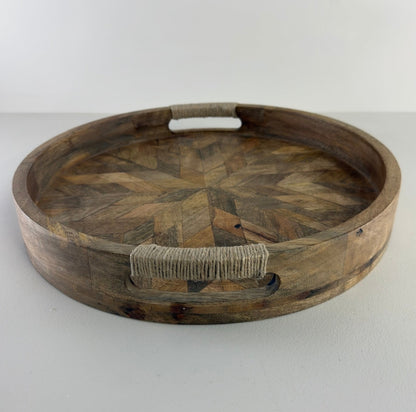 Moët & Chandon Champagne Medium Round Wooden Serving Tray Natural Wooden Patchwork