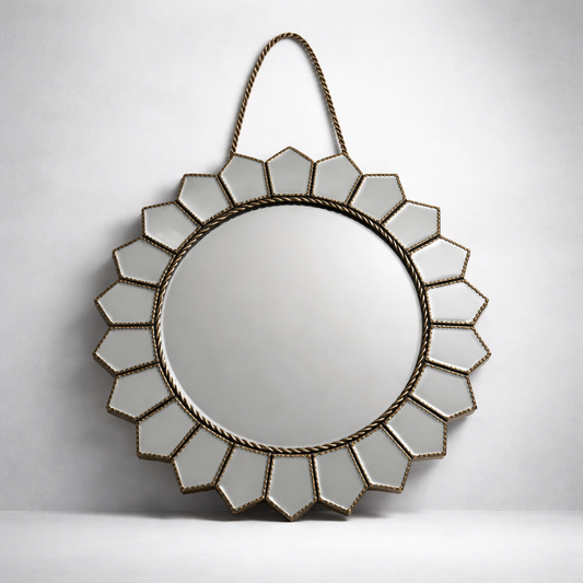 Antique Gold Sunburst Round Wall Mirror
