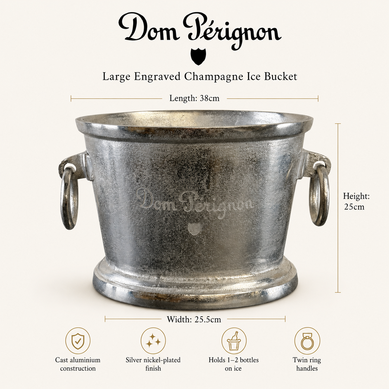 Dom Perignon Solid Cast Engraved Champagne Ice Bucket