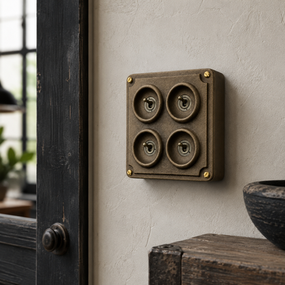 4 Gang 2 Way Antique Brass Light Switch | Solid Cast Bronze Finish
