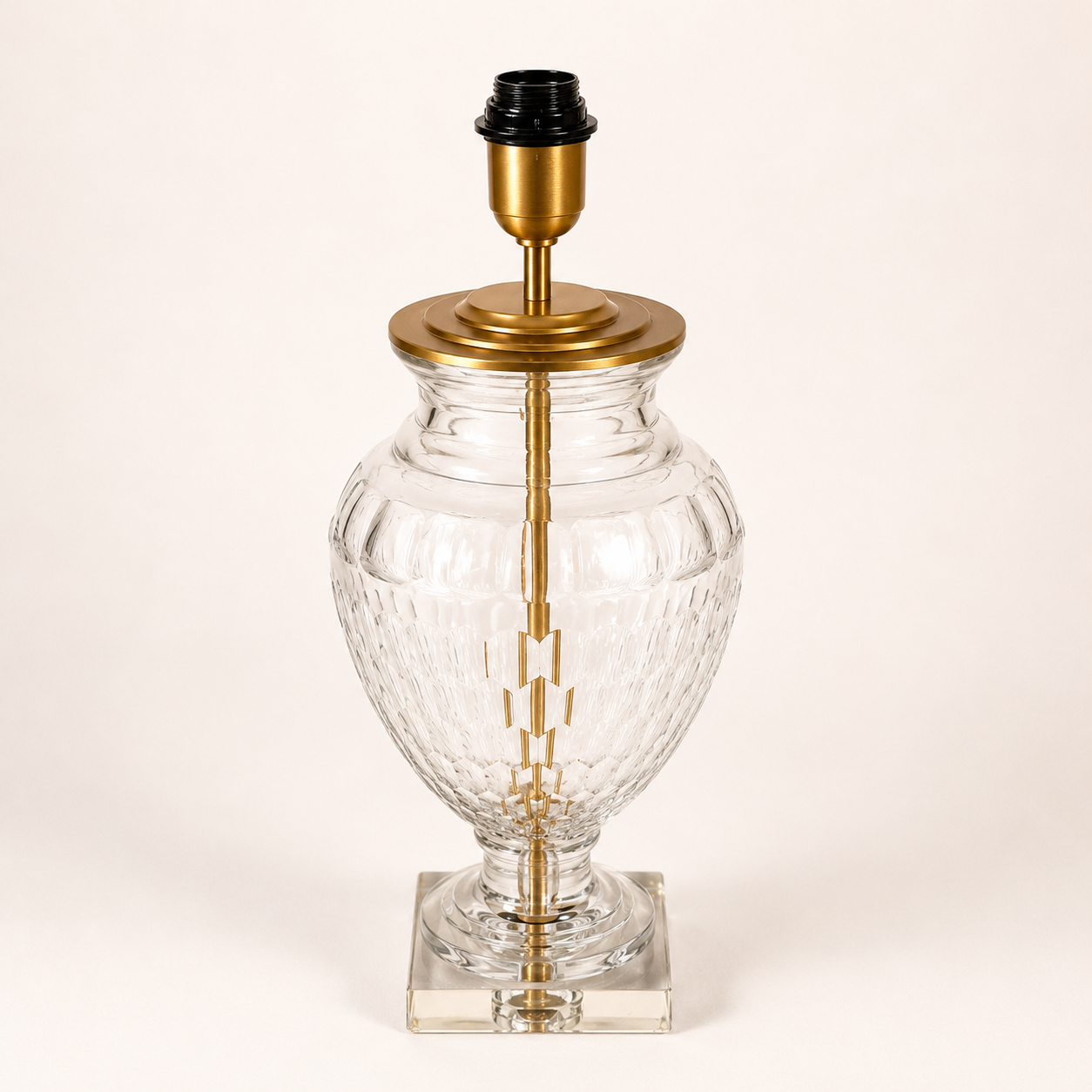 Luxury Clear Cut Glass Table Lamp Base with Antique Brass Finish