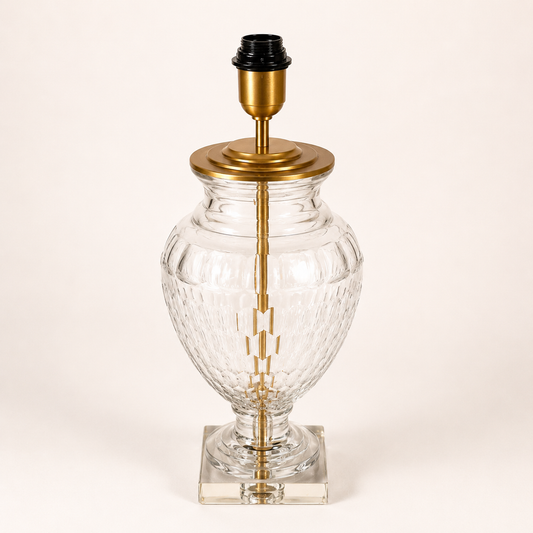Luxury Clear Cut Glass Table Lamp Base with Antique Brass Finish