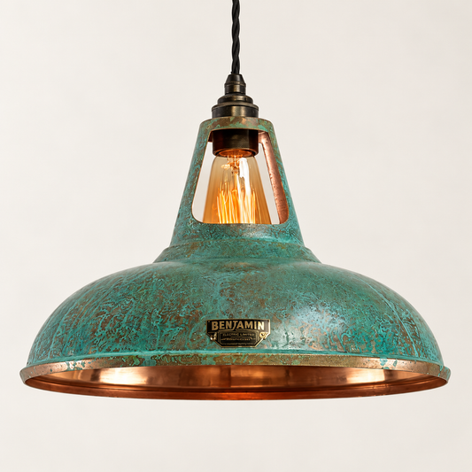 Cawston XL Solid Copper Verdigris Patina Coolicon Lampshade Pendant Light - 14 Inch