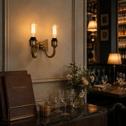 Double Antique Brass Wall Sconce Light | Vintage Industrial Twin Wall Lamp