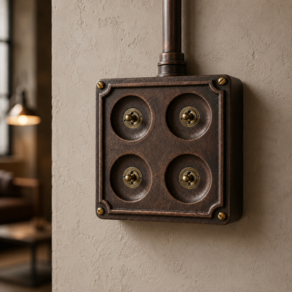 4 Gang 2 Way Antique Copper Conduit Toggle Light Switch | Solid Cast Metal