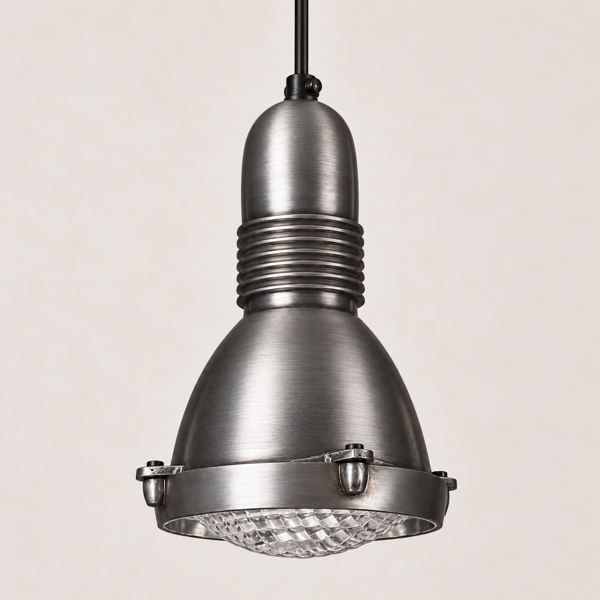 Coltishall - Industrial Pewter Grey Pendant Light Textured Glass
