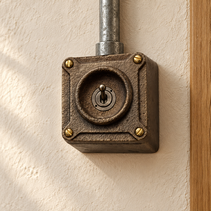 Single Gang Antique Brass Solid Conduit Toggle Light Switch - Industrial Vintage Crabtree