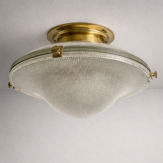 Houghton ~ Flush Mount Holophane Glass Light Vintage Design