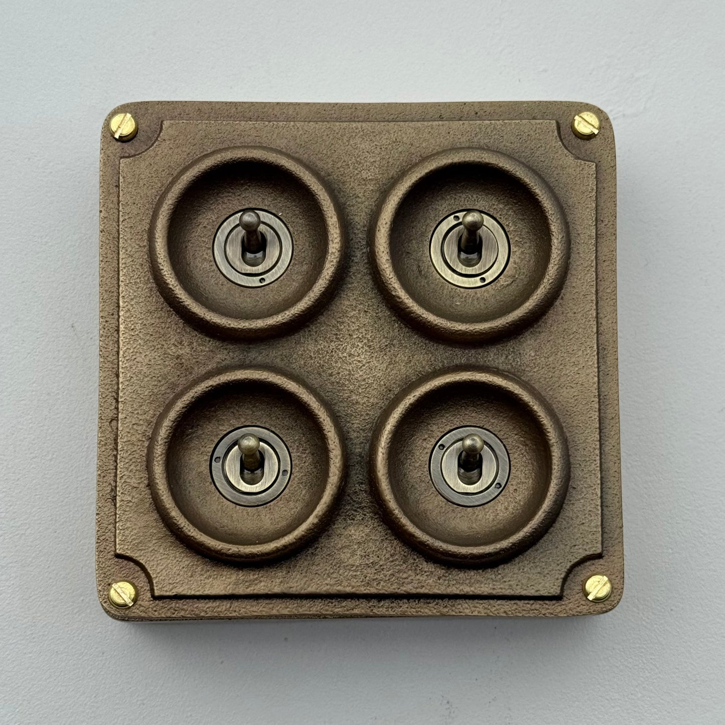 4 Gang 2 Way Antique Brass Light Switch | Solid Cast Bronze Finish