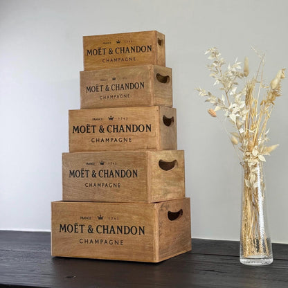 Moët & Chandon Inspired Wooden Champagne Storage Crates | Set of 5 or Individual Wood Boxes