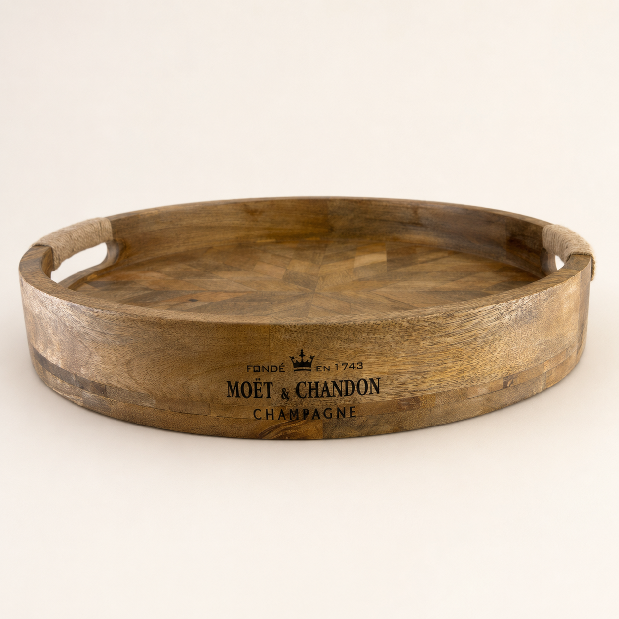 Moët & Chandon Wooden Champagne Round Serving Patchwork Tray | 37cm