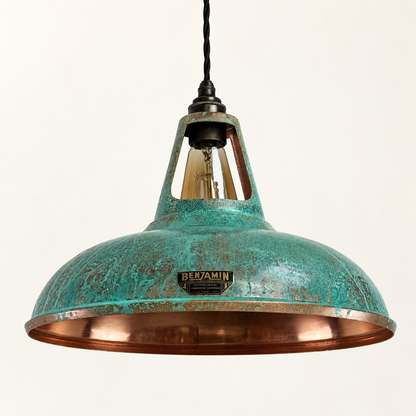 Cawston XL Solid Copper Verdigris Patina Coolicon Lampshade Pendant Light - 14 Inch
