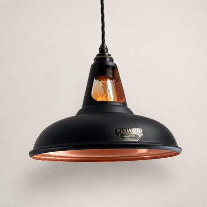 Cawston - Matt Black & Antique Copper Coolicon Lampshade Pendant Light - 11 Inch