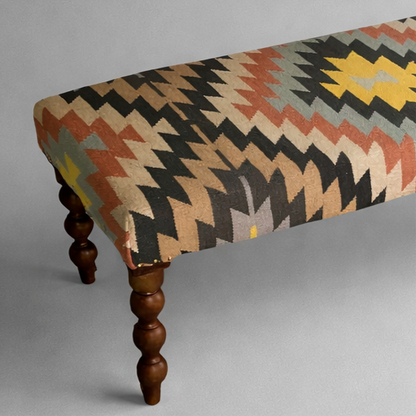 Geometric Kilim Ottoman Bench Stool Solid Handcrafted