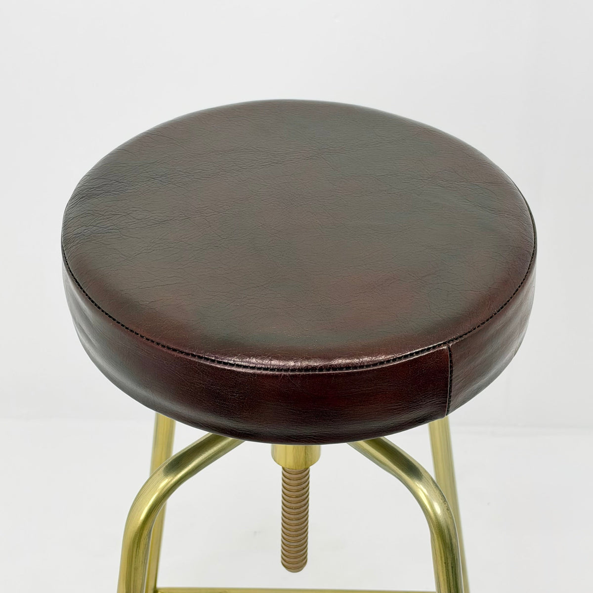 Antique Brass & Black Leather Adjustable Bar Stool