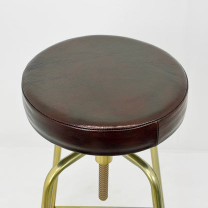 Antique Brass & Black Leather Adjustable Bar Stool