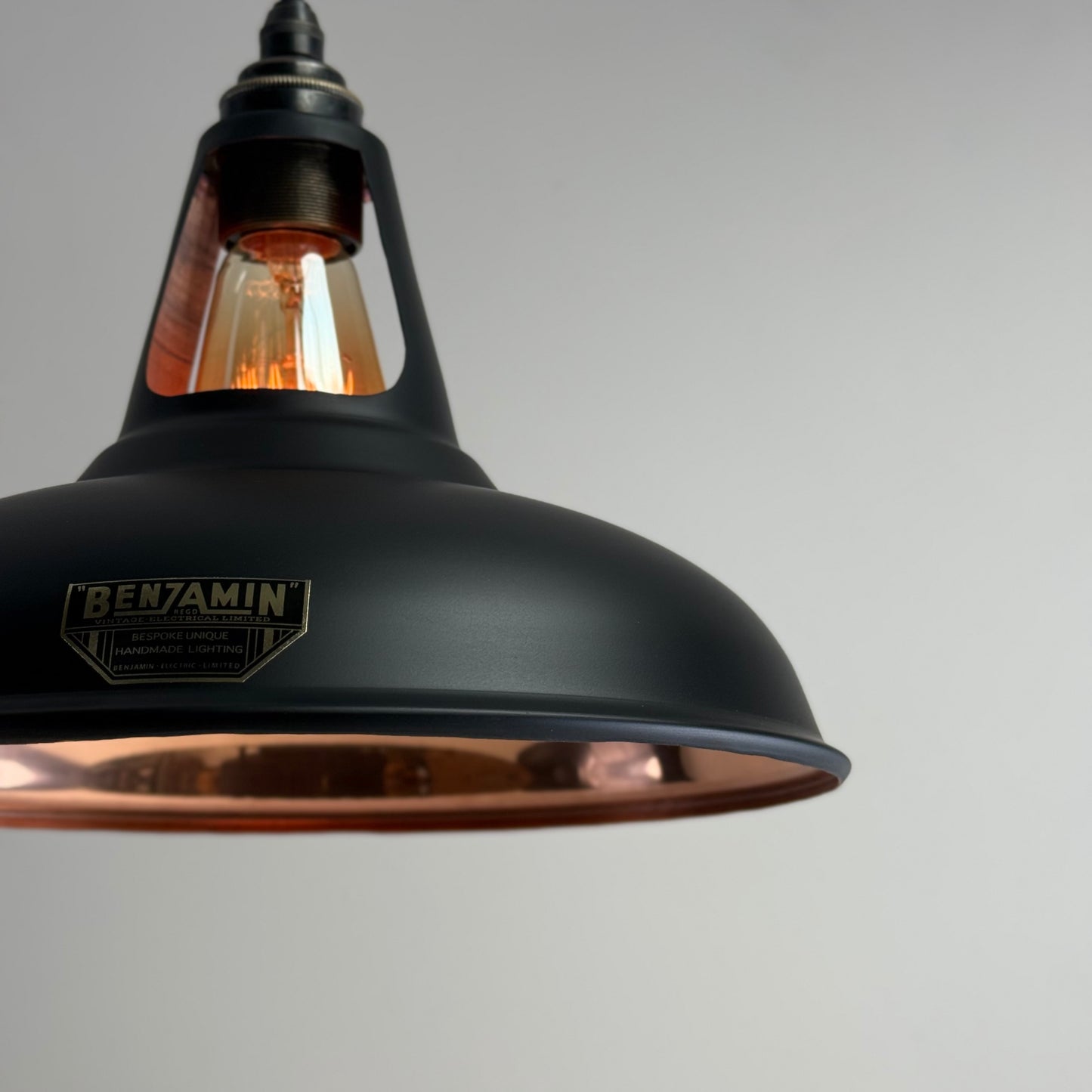 Cawston - Matt Black & Solid Copper Lampshade Slotted Design Pendant Ceiling Light - 11 Inch *Pre Order*