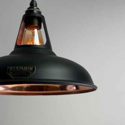 Cawston - Matt Black & Solid Copper Lampshade Slotted Design Pendant Ceiling Light - 11 Inch *Pre Order*