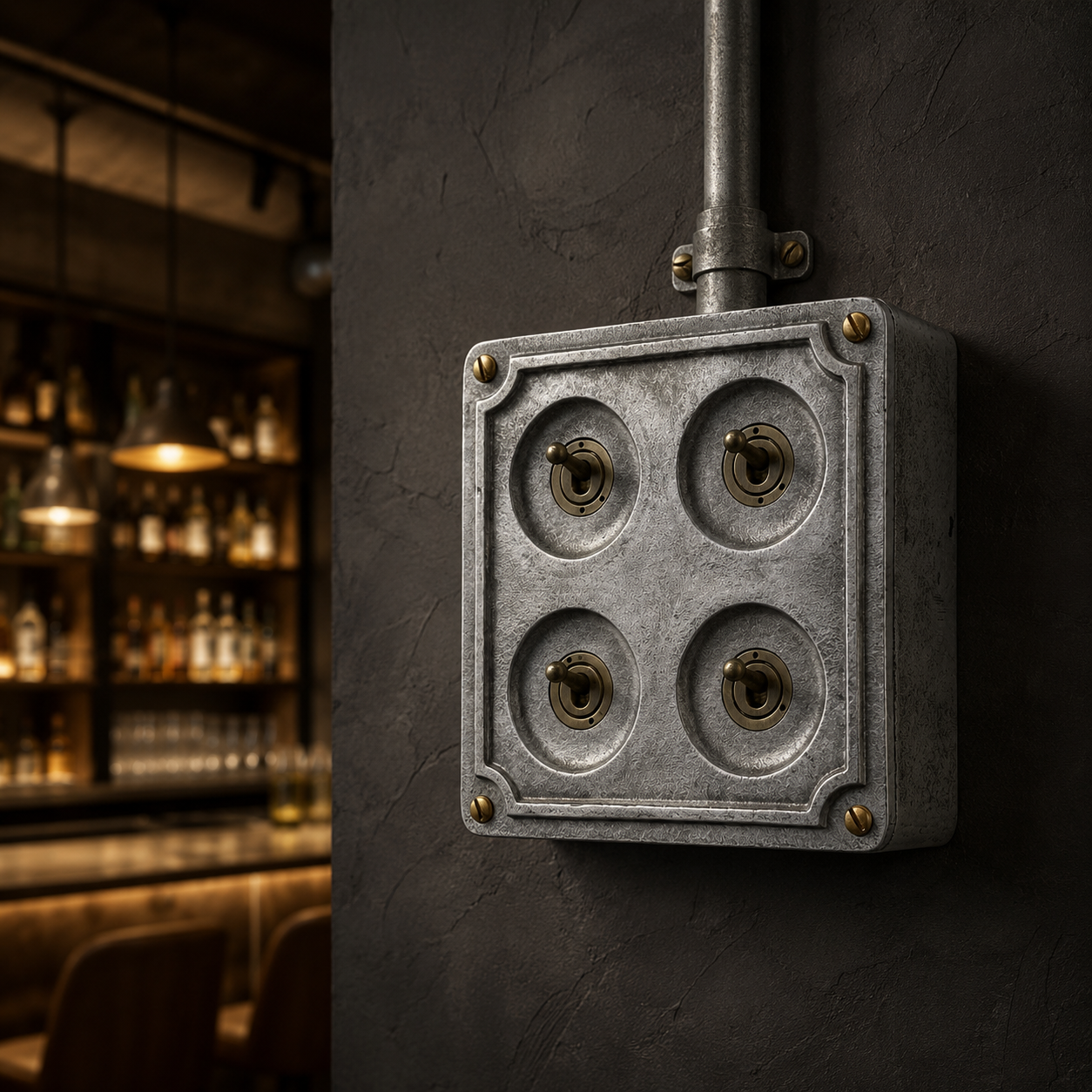 4 Gang 2 Way Solid Cast Metal Conduit Light Toggle Switch | Industrial Surface Mounted