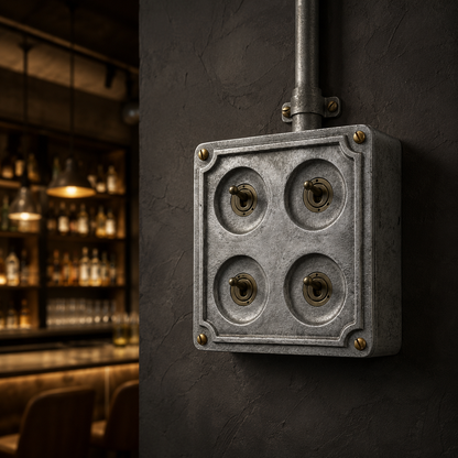 4 Gang 2 Way Solid Cast Metal Conduit Light Toggle Switch | Industrial Surface Mounted