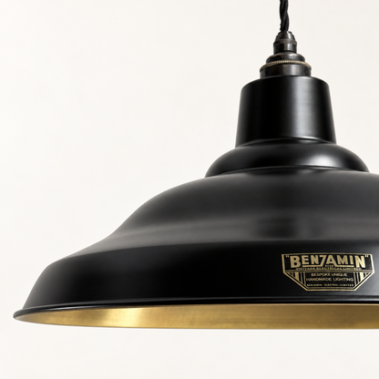 Bawsey Matt Black & Antique Brass Lampshade Pendant Light - 16 Inch