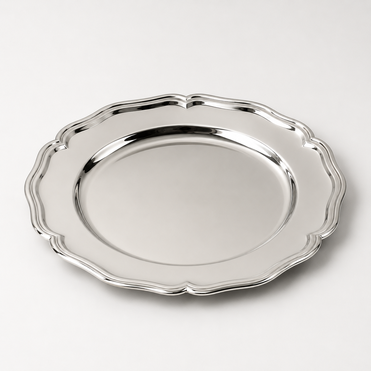 Round Silver Nickel Victorian Serving Tray | 30cm Mirror Finish Drinks Platter
