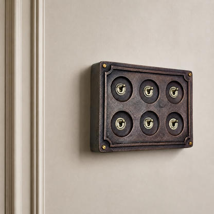 6 Gang 2 Way Antique Copper Toggle Light Switch | Solid Cast Metal Conduit Style