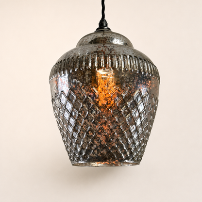 Vintage Mercury Glass Pendant Light | Diamond Cut Glass
