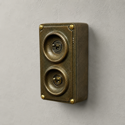 2 Gang 2 Way Solid Cast Bronze Metal Conduit Light Switch | Industrial Surface Mount