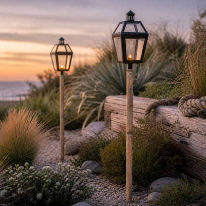 Maxlume ~ Solid Wooden Spike Outdoor Candle Lantern Sconce Industrial Light Nautical Patinated Bronze