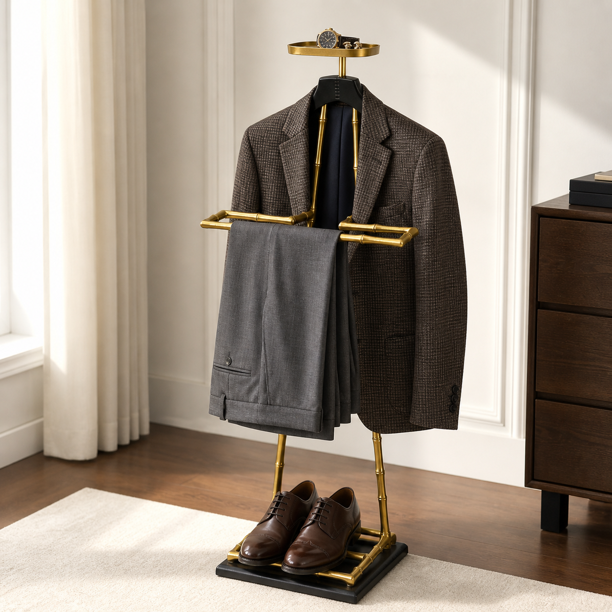 Luxury Dressboy Vintage Brass / Black 50.5 x 31 x H. 117 cm - Clothes Rack Coat Rack Suit Stand Mute Servant Gentleman - Luxury Accessories