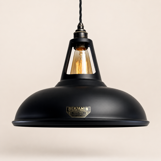 Cawston XL - Matt Black Lampshade Slotted Design Pendant Ceiling Light - 14 Inch