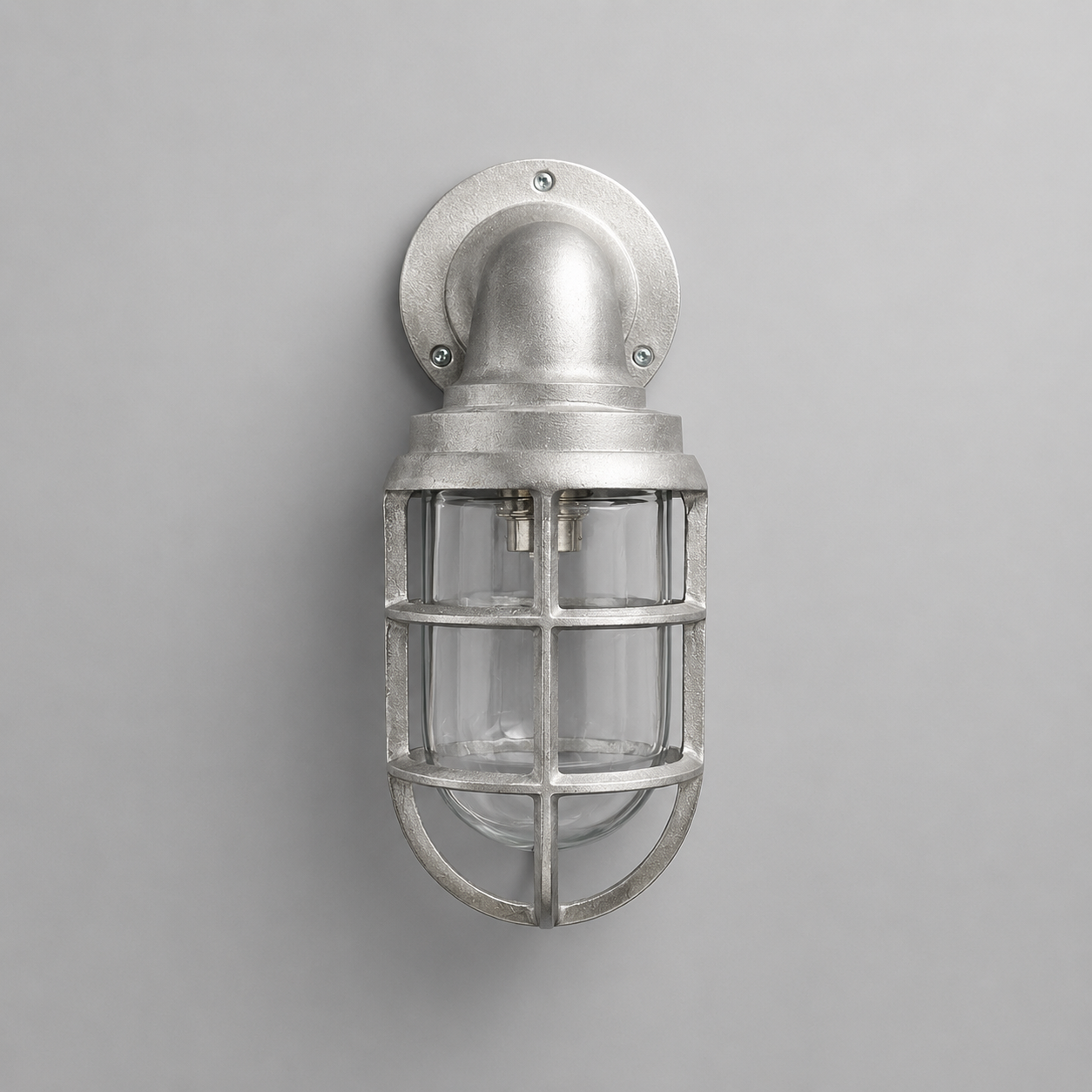 Beachamwell - Raw Cast Aluminium Caged Bulkhead Wall Light | Outdoor & Bathroom | 10.5 Inch