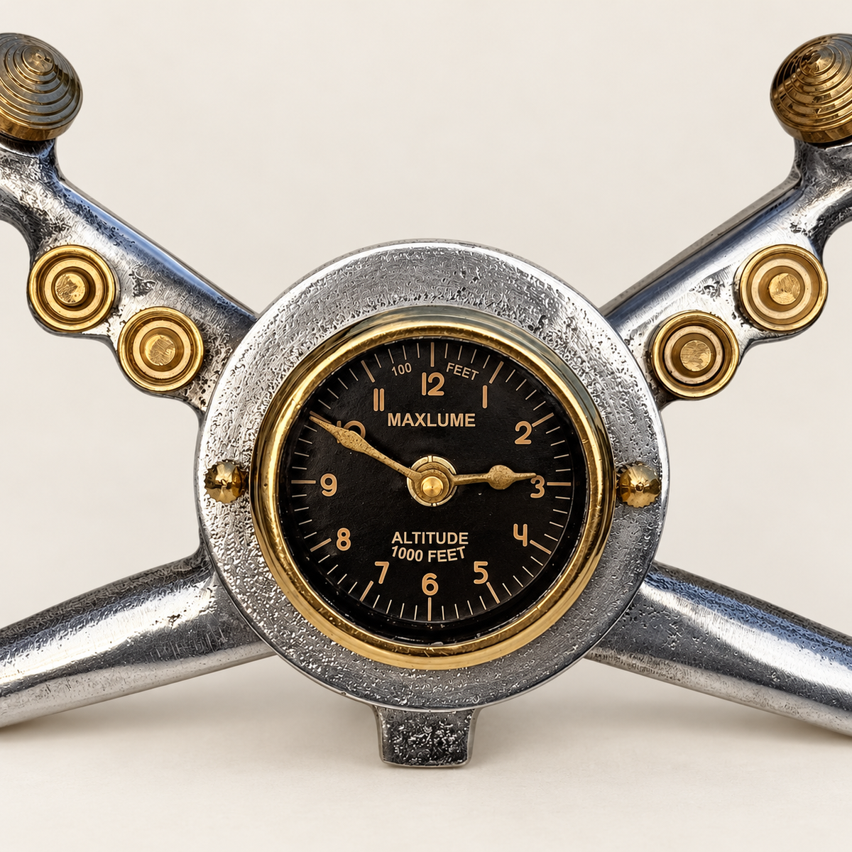 Cockpit Pilots Aviator Desk Clock - Cast Aluminium & Brass