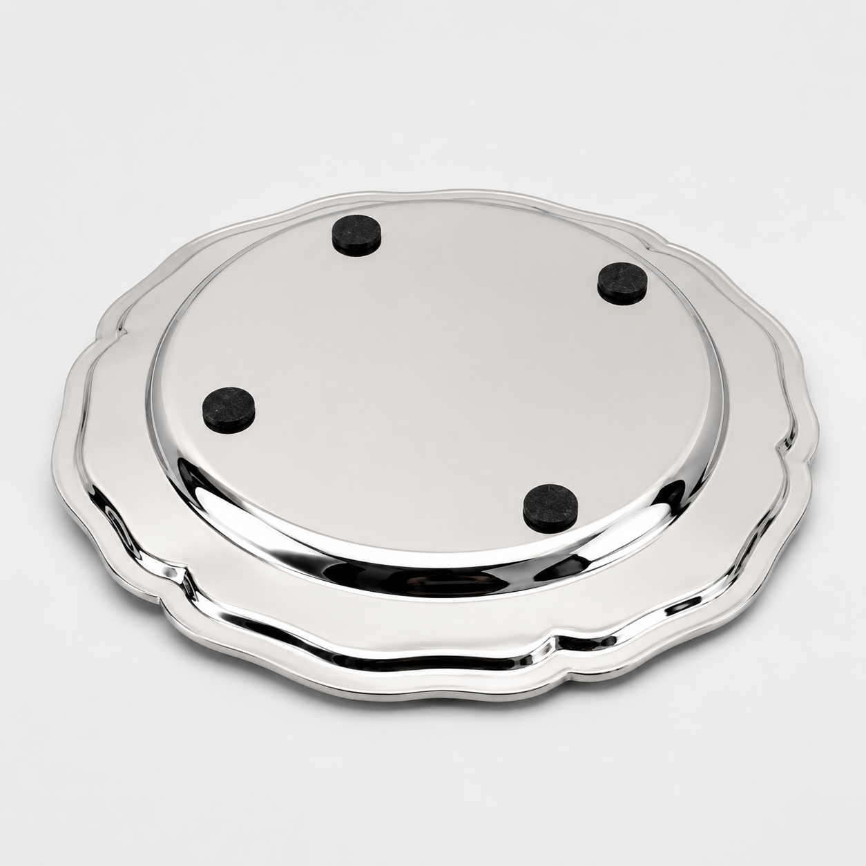 Round Silver Nickel Victorian Serving Tray | 30cm Mirror Finish Drinks Platter