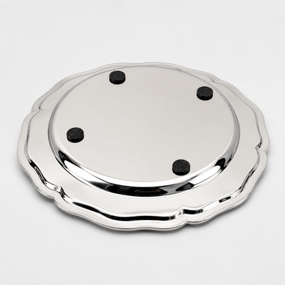Round Silver Nickel Victorian Serving Tray | 30cm Mirror Finish Drinks Platter