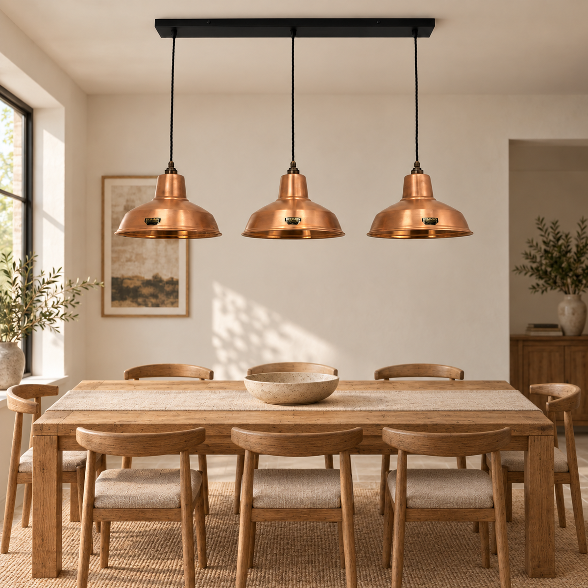 Filby ~ 3 x Antique Copper Design Pendant Set Track Light - 91cm