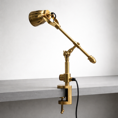 Solid Brass Adjustable Clamp Desk Lamp · Articulated Industrial Spotlight