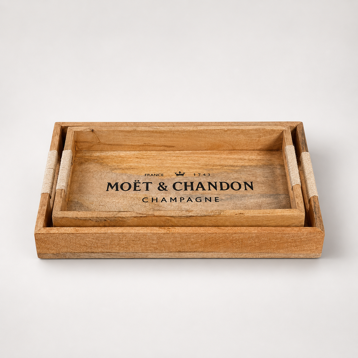 Wooden Serving Trays Moët & Chandon Champagne Butlers Crates Storage Boxes Natural Finish