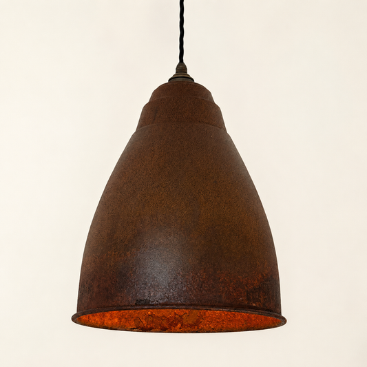 Brooke XL ~ Rusted Solid Steel Shade Pendant Set Light ~ 13 Inch