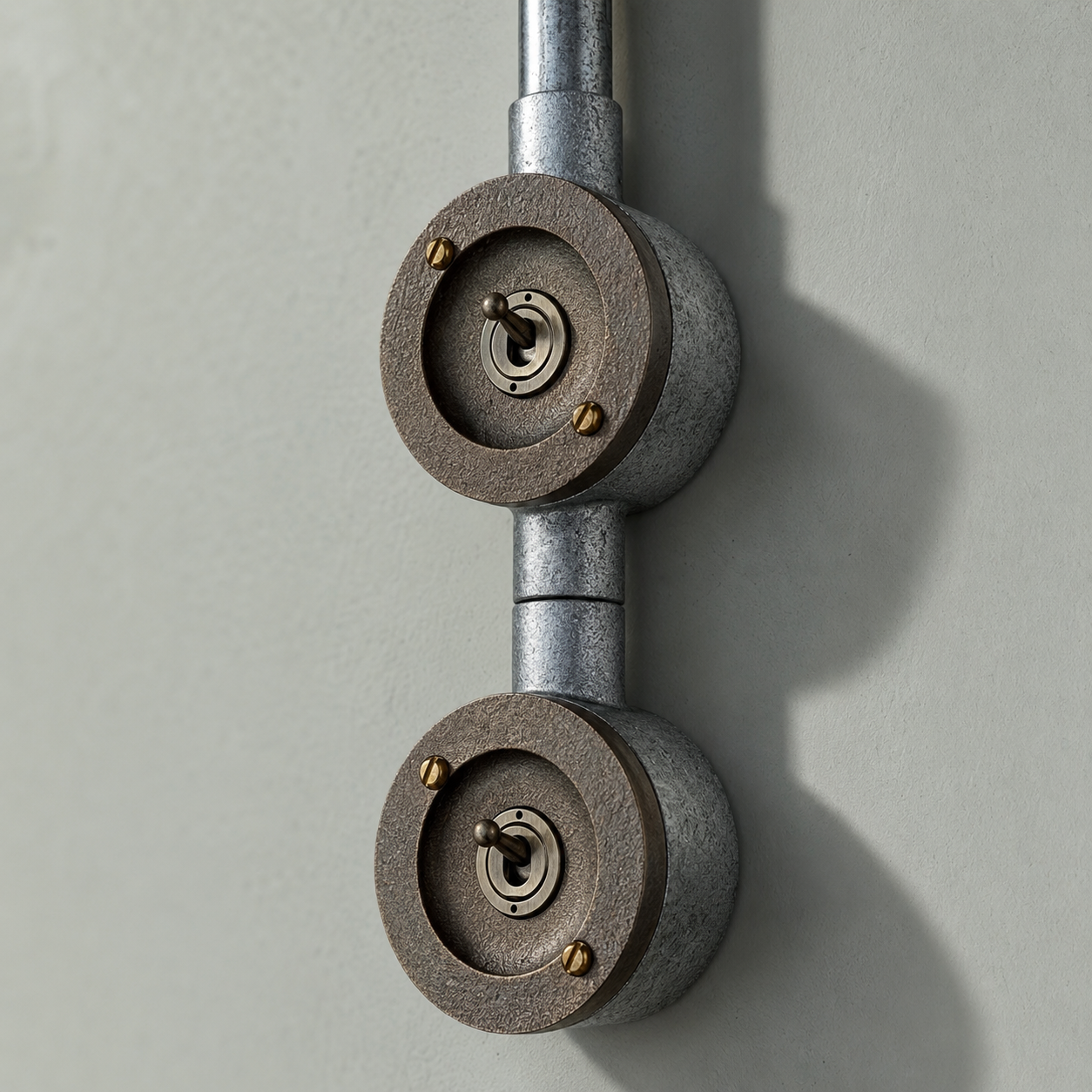 Double Gang Solid Cast Metal Conduit Light Switch | 2 Way Industrial Vintage Style
