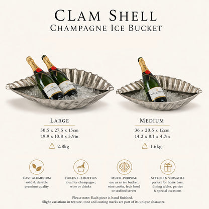 Clam Shell Champagne Ice Bucket & Silver Wine Cooler Bowl