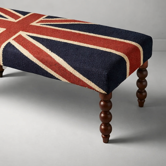 Union Jack Flag Bench Ottoman | Great Britain | Pouf Solid Base
